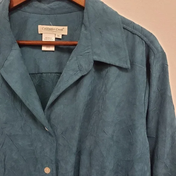 Coldwater Creek Women Faux Suede Long Sleeve Button Up Top Size 3X Jewel Classic - Picture 2 of 9